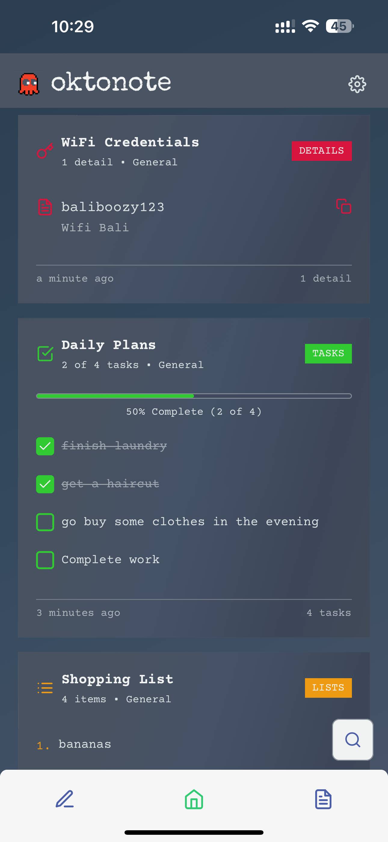 OktoNote Feed View - Knowledge cards interface
