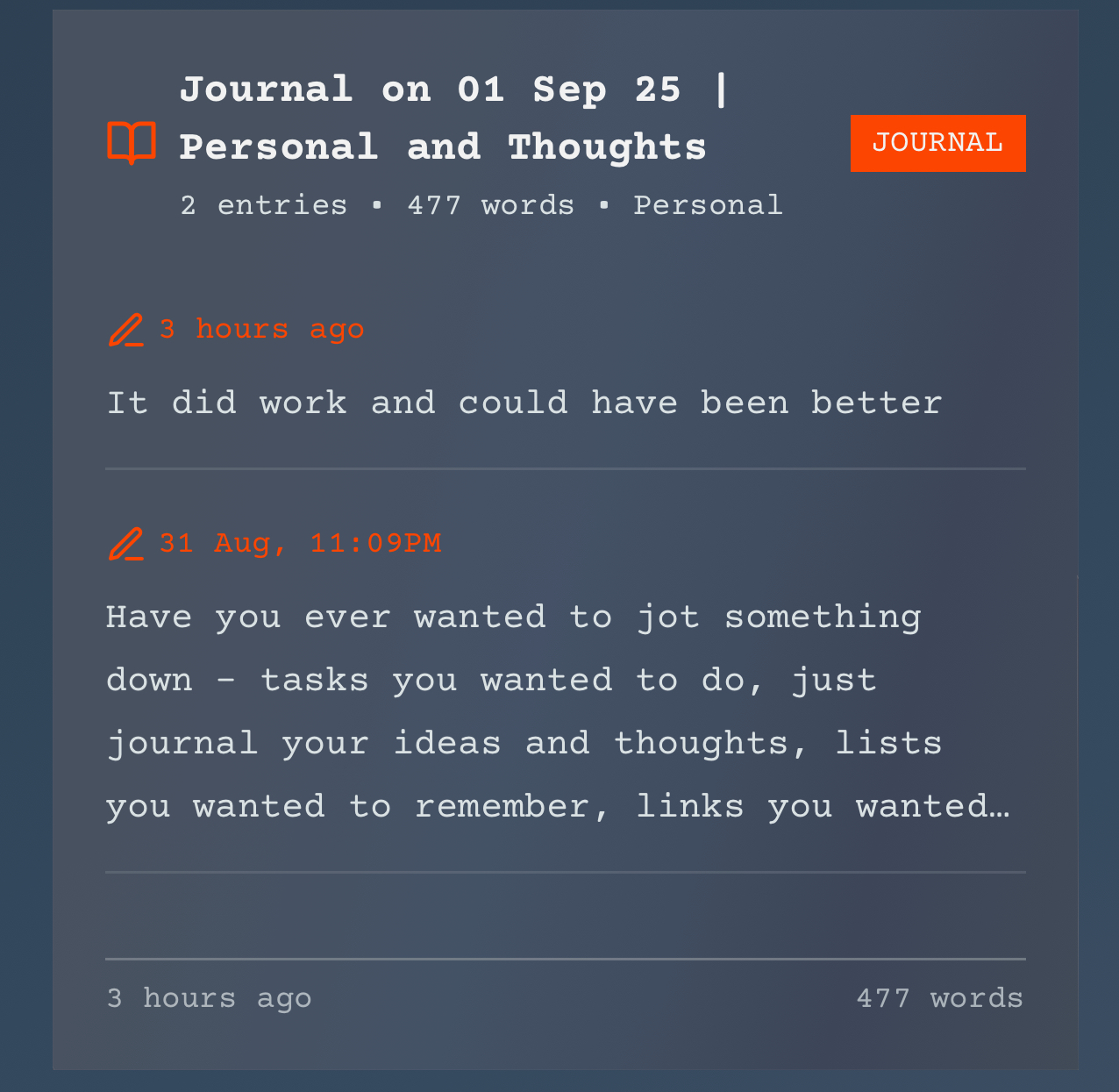 Journal Cards - Personal memories and daily experiences