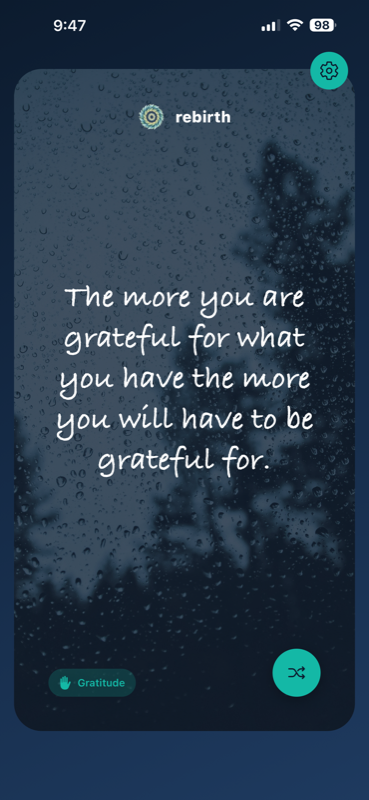 Rebirth app displaying productivity affirmation