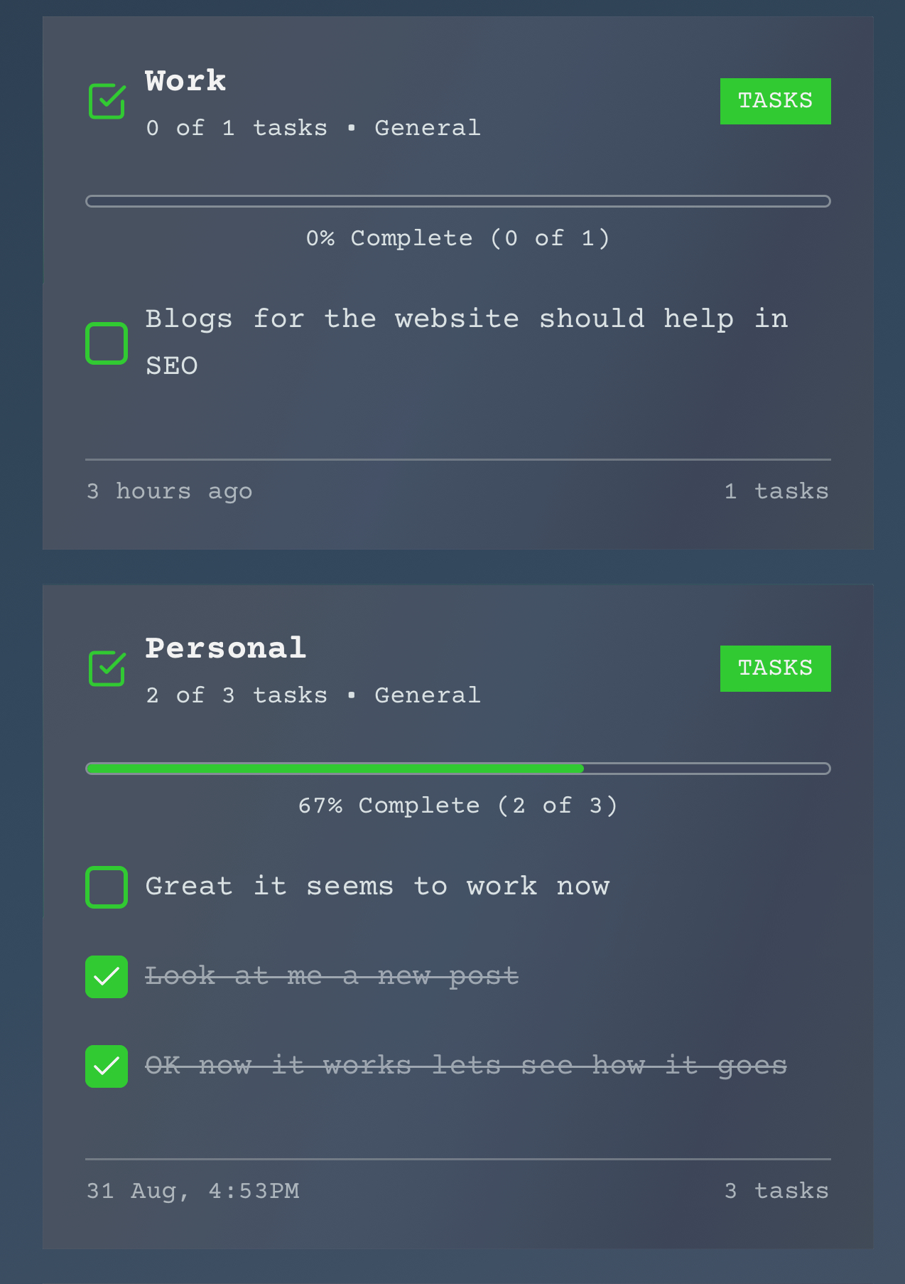 Task Cards - AI-categorized action items with priorities and due dates