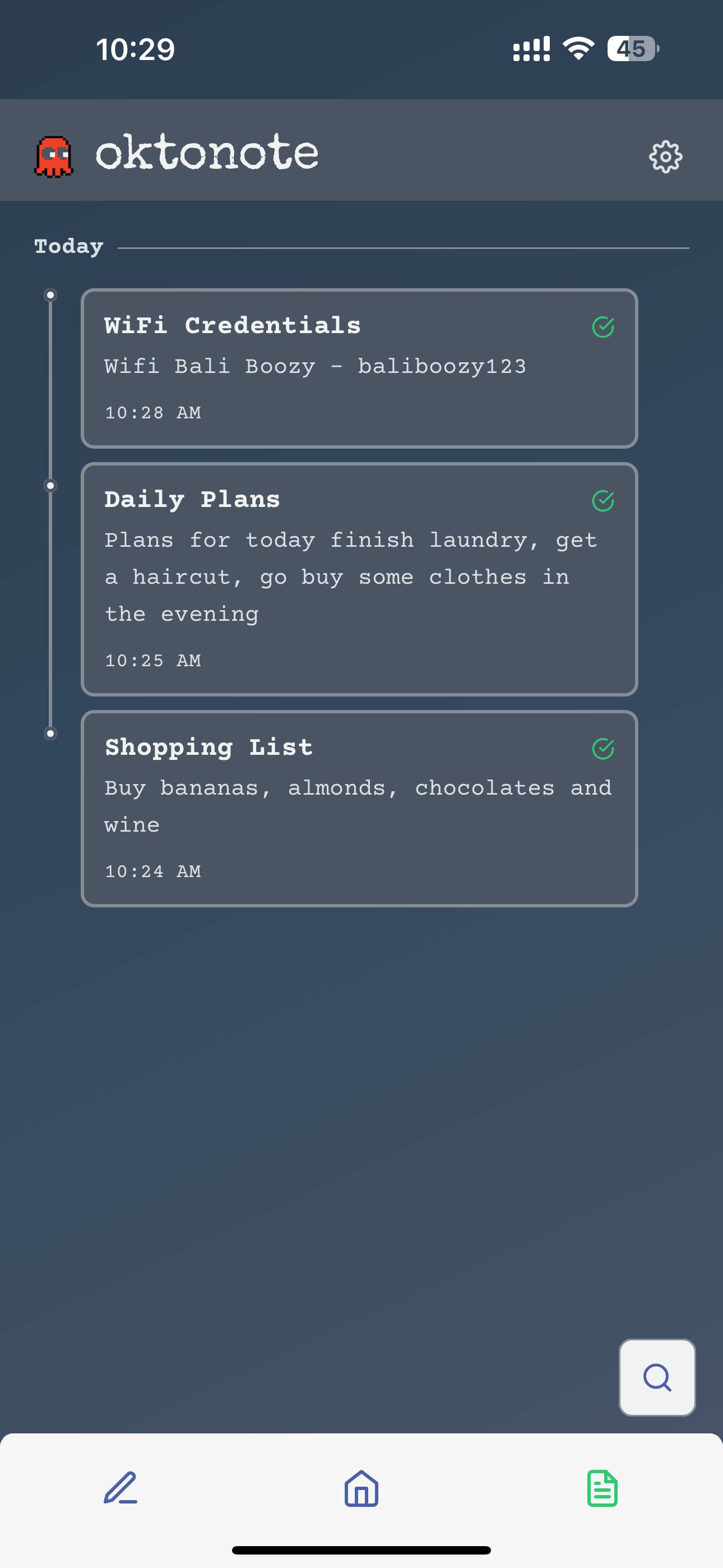 OktoNote Timeline View - Chronological content